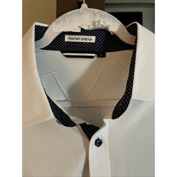 Mens White Performance Super Shirt Four Way‎ Stretch Wrinkle Resistant Large - Picture 6 of 9